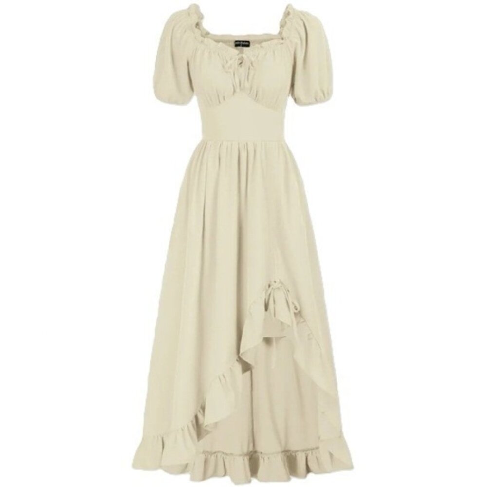 Scarlet Darkness Renaissance Corset Dress Cottagecore Ruffle Ruched Drawstring S